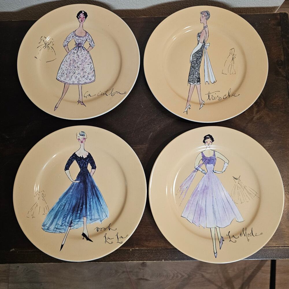 Rosanna 8" Salad Dessert Plates, Vintage French Fashion Theme - Set of 4